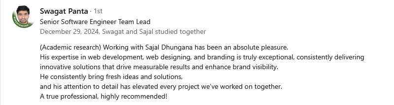 LinkedIn Recommandation - Sajal Dhungana Digital